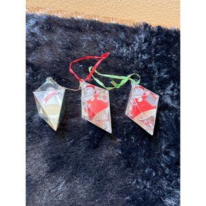 Vintage Japanese  Jewel Bright Plastic Diorama Christmas Ornament Bundle Of 3
